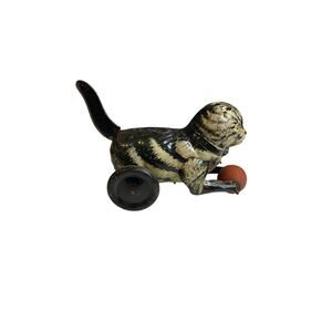 1930s‎ Marx Tin Toy Friction Lever Cat with Wooden Ball 8" Length